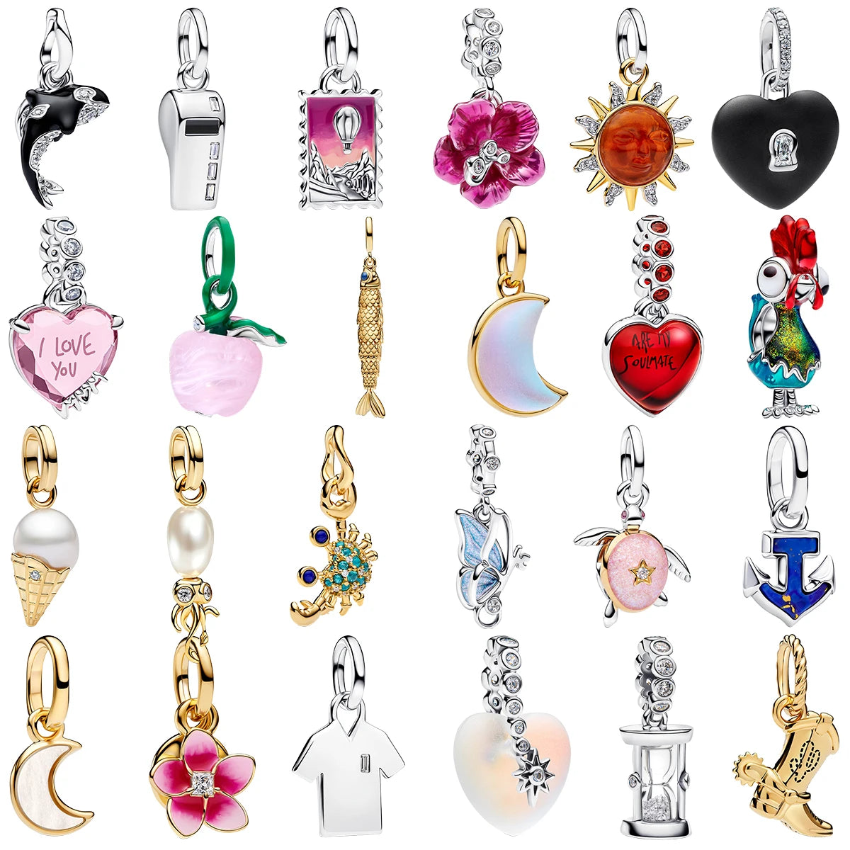 S925 Silver Plated Pave Charm Bead Ice Cream Whistle Stamp Nature Biology Crab Anchor Sun Face Heart DIY Bracelet Fine Jewelry