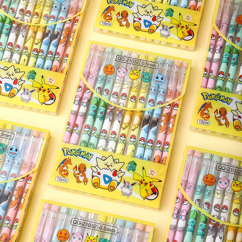 12pcs/box Pokemon Gel Pen Anime Pikachu Cartoon Erasable Writing Signature Pen Student Learning Supplies Stationery for Children