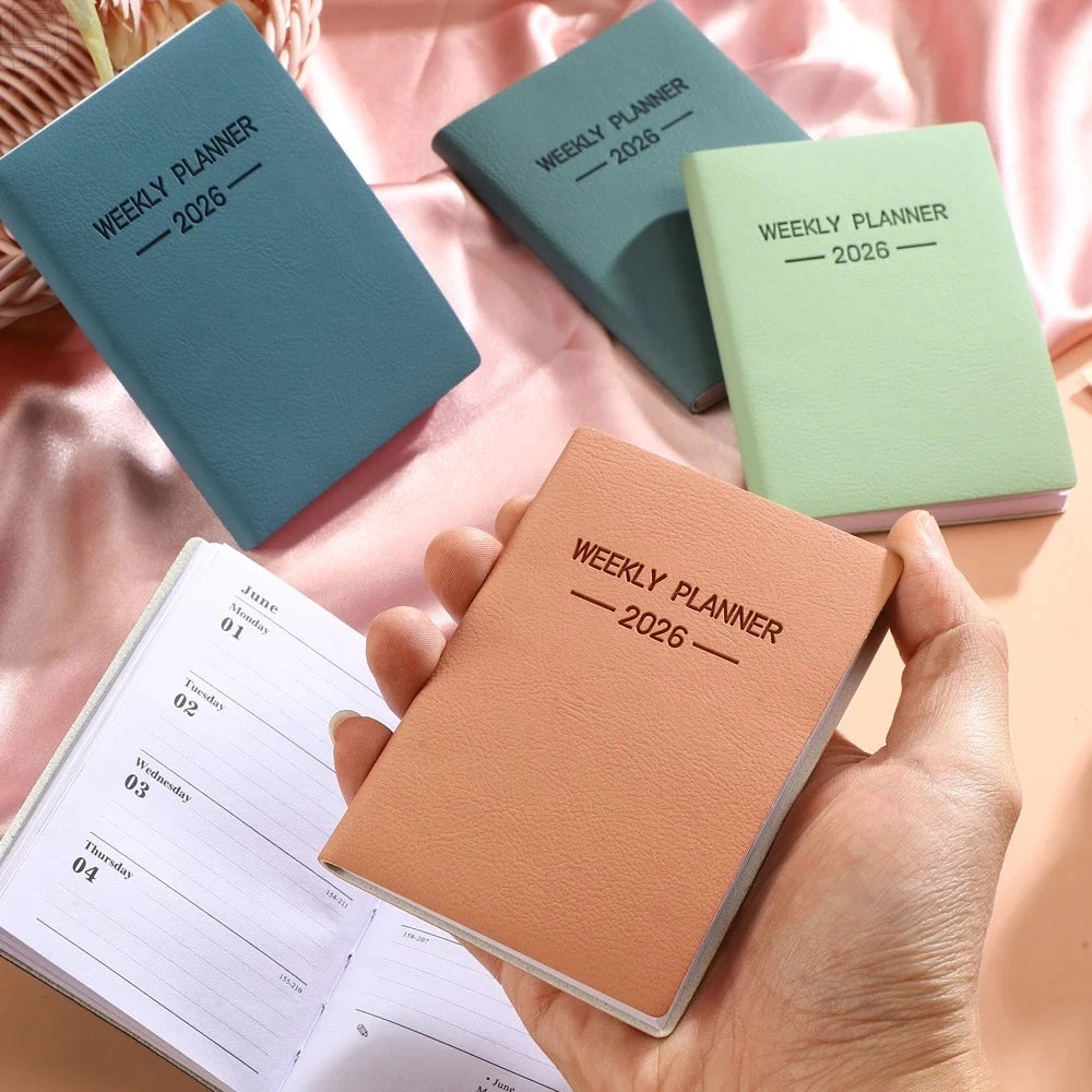 1Pc A7 2026 Daily Planner Notebook Morandi PU Cover Schedule Book 64Sheets 128Pages Weekly Calendar Journal Office School Gift