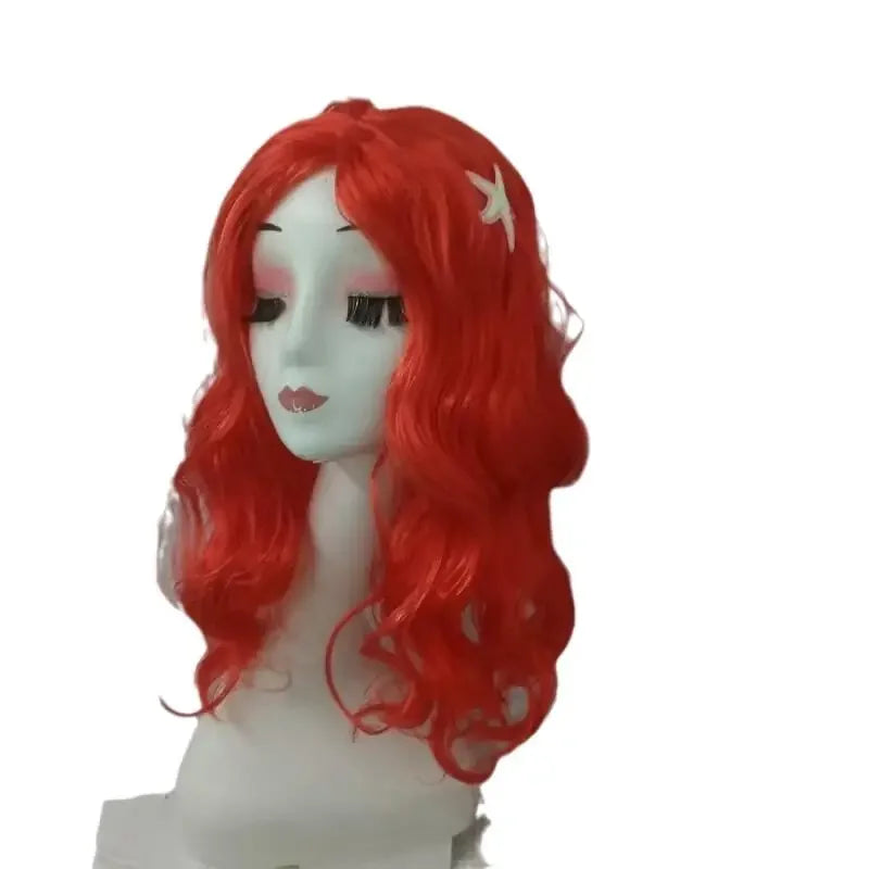 Girls princess Mermaid Wig with Starfish Hairpins Long Curly Halloween Princess Costume Dress Up Accessories Anime Cosplay Wigs