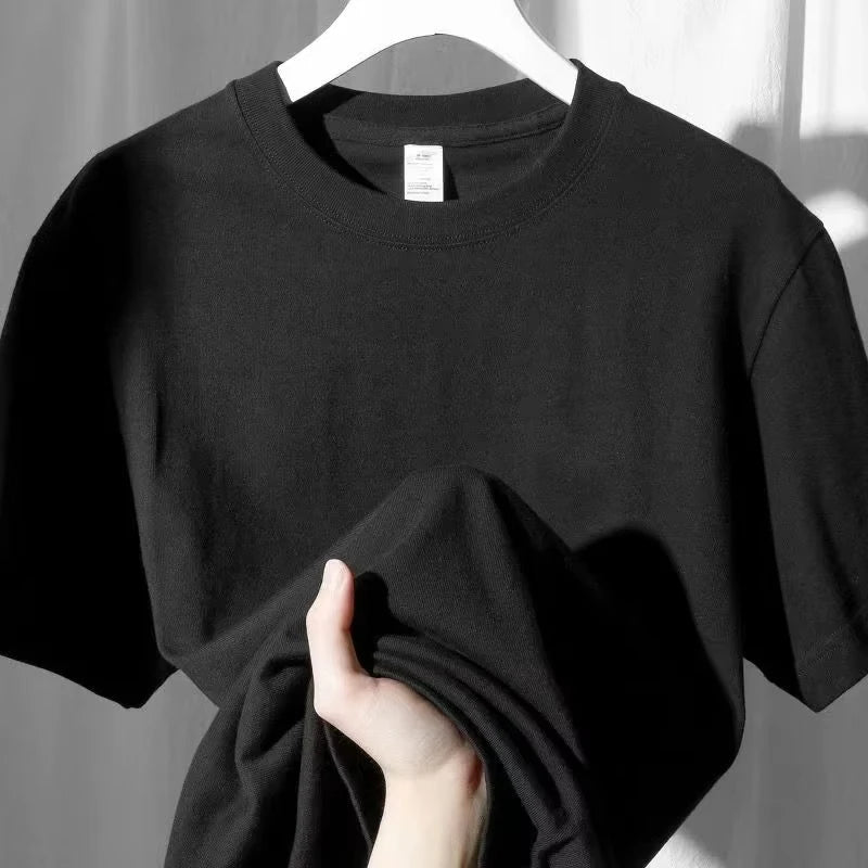 Heavyweight White Pure Cotton Short Sleeved T-shirt for Men and Women Loose Casual and Slimming Solid Color Niche Top Ins 2025
