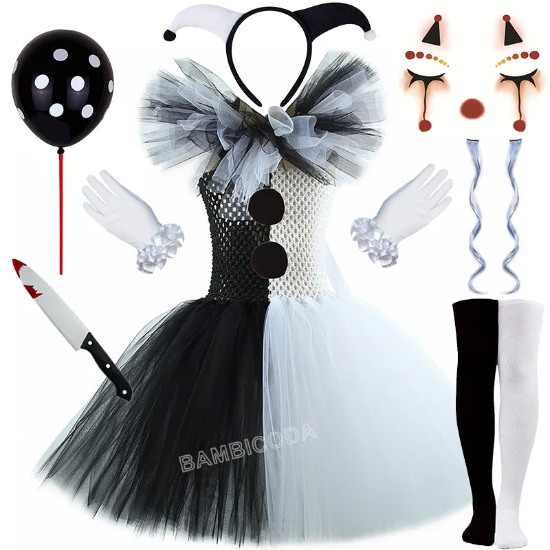 The Clown Costume Terrifier Art Girl Black White Fancy Tutu Dress Horror Joker Dress for Girls Halloween Carnival Party Costumes