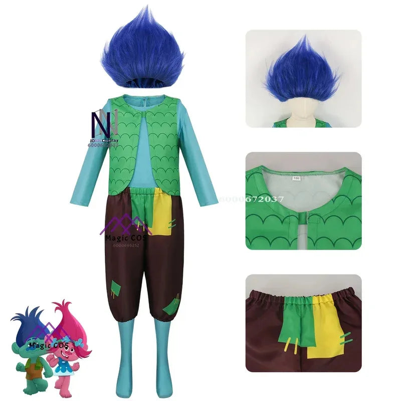 CyAnime Cosplay Costume Boys Trollls Branch Party Essential Girls Poppy Dress Wig Suit for Kids Adult Halloween Carniva Outfits
