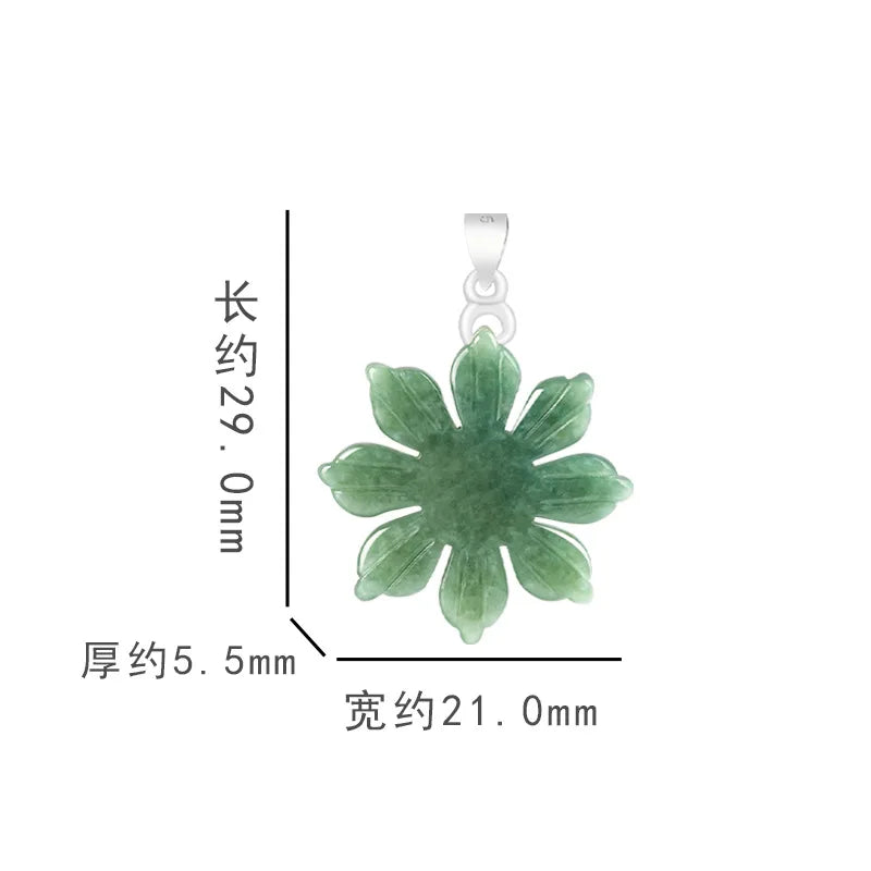 Natural A-grade Burma Jade Sunflower Charms S925 Silver Button Head Bean Seed Jadeite Pendant Women's Gift Jewelry Drop Shipping