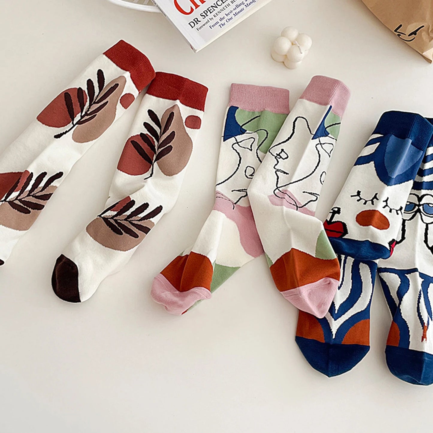 5 Pairs/Set Funny Socks Women Cute Middle Tube Socks Aesthetic Fun Socks Kawaii Cartoon Spring Summer Crew Socks