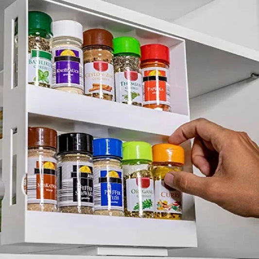 2 Tier Rotating Spice Rack Multi-Function Slide Out Storage Shelf for Kitchen Cabinet Cupboard Pantry Countertop Organization