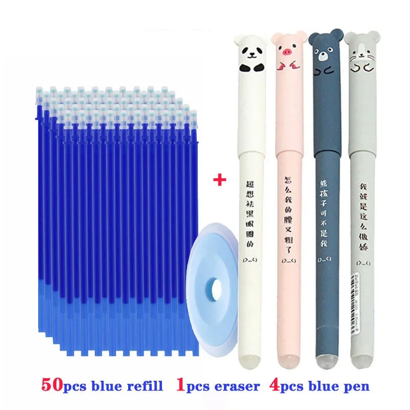 55pcs/lot Erasable Gel Pen 0.5mm Refill Rod Magic Ink Erasable Pen Washable Handle Office School Writing Tools Kawaii Stationery