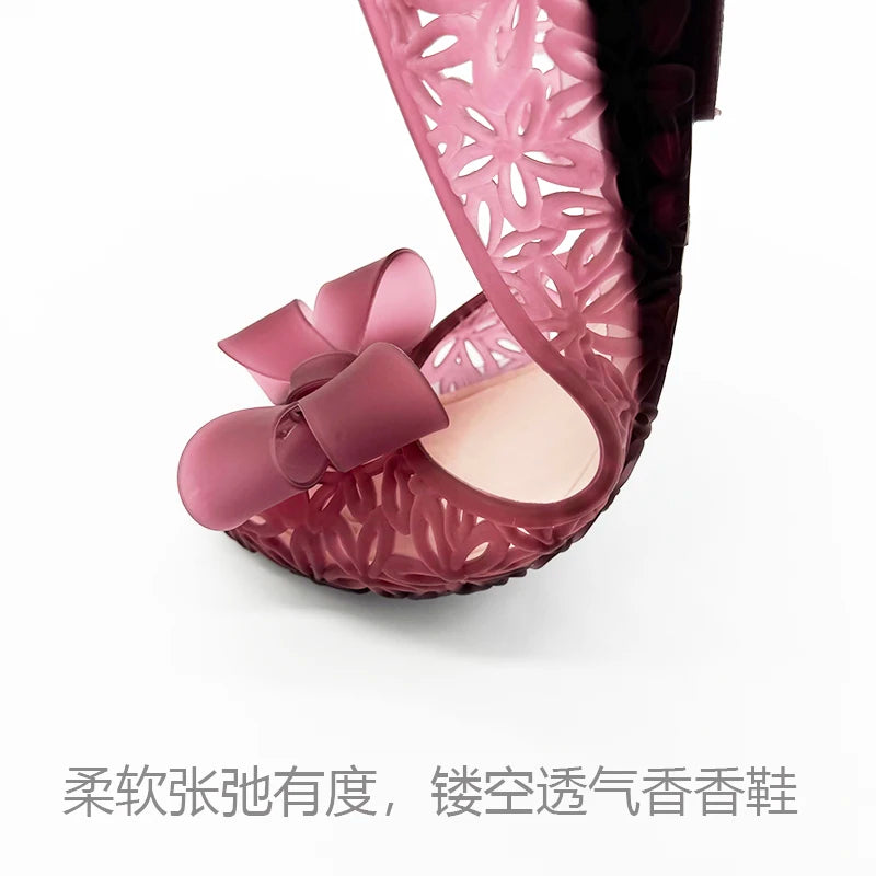 Resillee Women's Pointed Toe Ballet Flats Soft Waterproof Hollow Out Jelly Shoes Non-slip Slip-on Casual Shoes with Bow