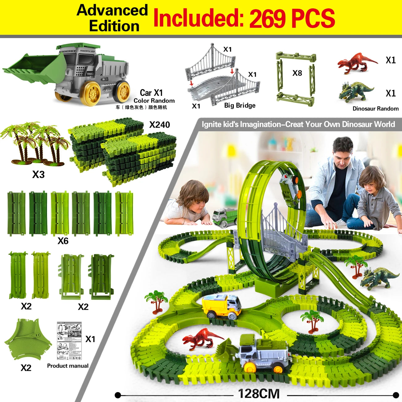 Electric Dinosaur Racing Car Track Set Magic Climbing Flexible Rail Car Educational Puzzle Toy for Kids