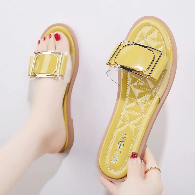 Slides Sandals Flat Home Open Toe on Word Outside Woman Slippers Shoes for Women Indoor House Footwear Easy Wears Waterproof Pvc