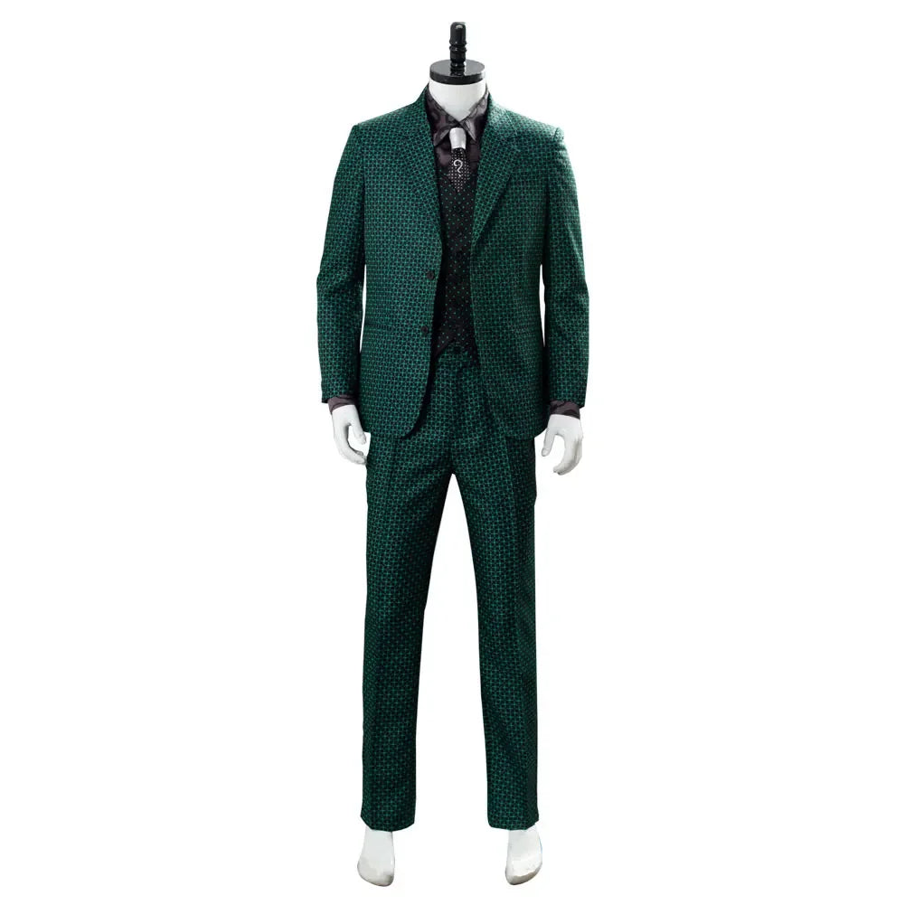 TV Riddler Cosplay Costume Fantasy Uniform Shirt Coat Pants Tie Mask Adult Men Outfits Halloween Carnival Party Disguise Suit