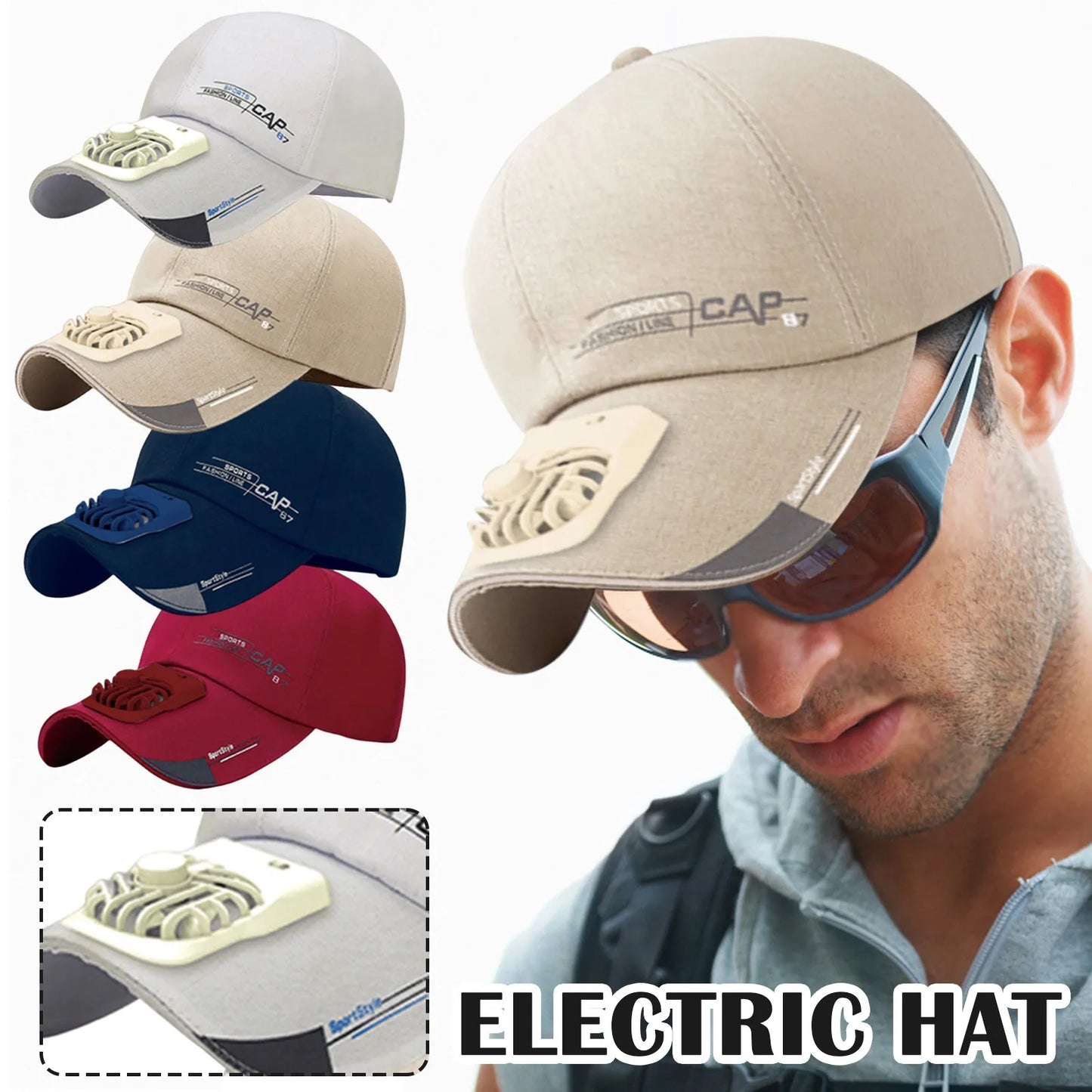 Unisex Summer USB Charging Cooling Fan Baseball Outdoor Golf Sunscreen Letters Print 2 Speed Adjustable Peaked Hat
