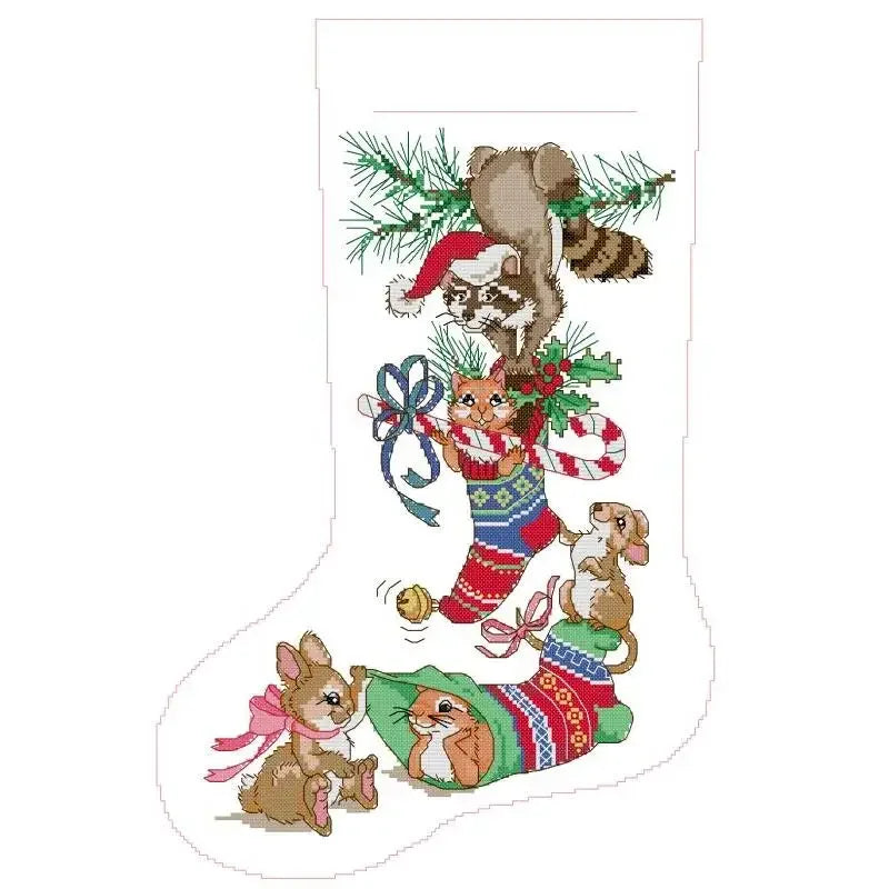 Christmas Stocking Series NKF Cartoon Pattern Cross Stitch Kit 14 16 11CT White Count Canvas Set DIY Embroidery Home Decor Gifts