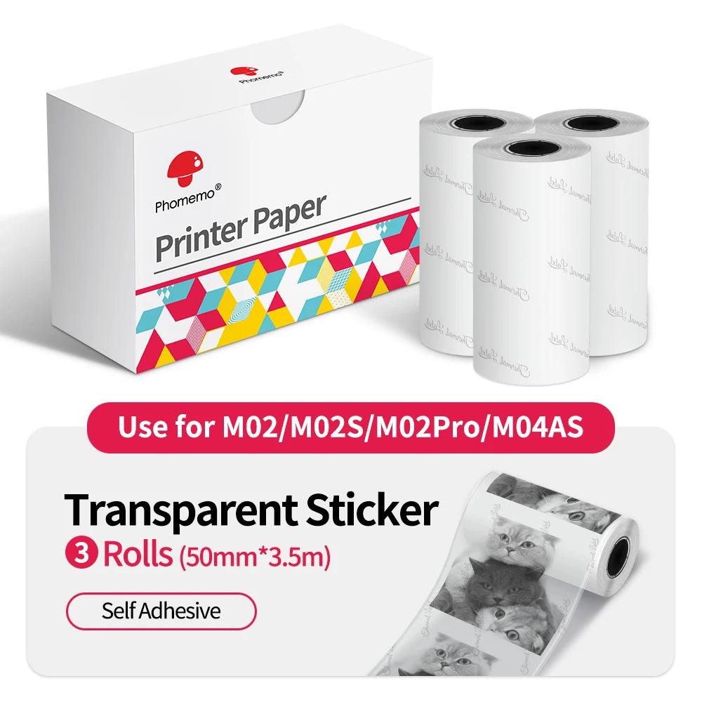 Thermal Paper Original Phomemo Sticker 3 Rolls fit M02 M02S M02 Pro Thermal  Printer Mini Thermal Photo Sticker