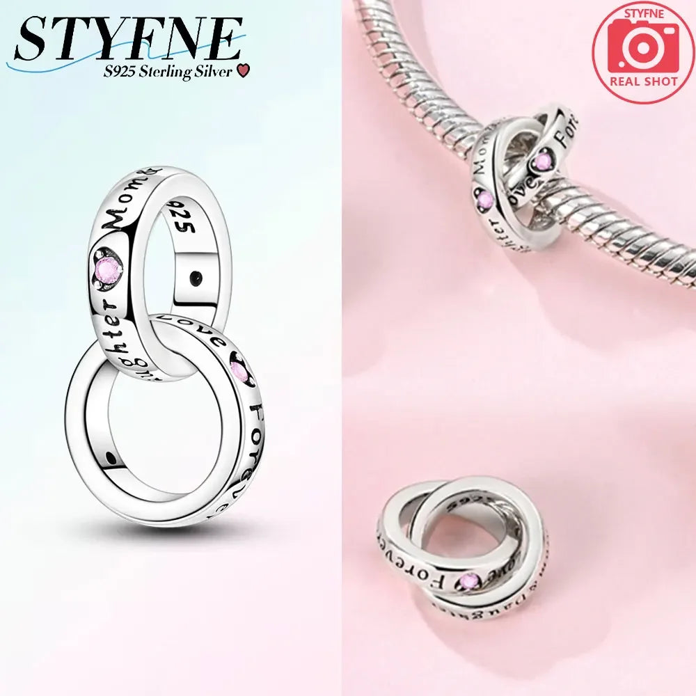 925 Sterling Silver Mother and Daughter Hug Comic Beaded Pendant Fit Original Women's Bracelet Jewelry Making Mother's Day Gift