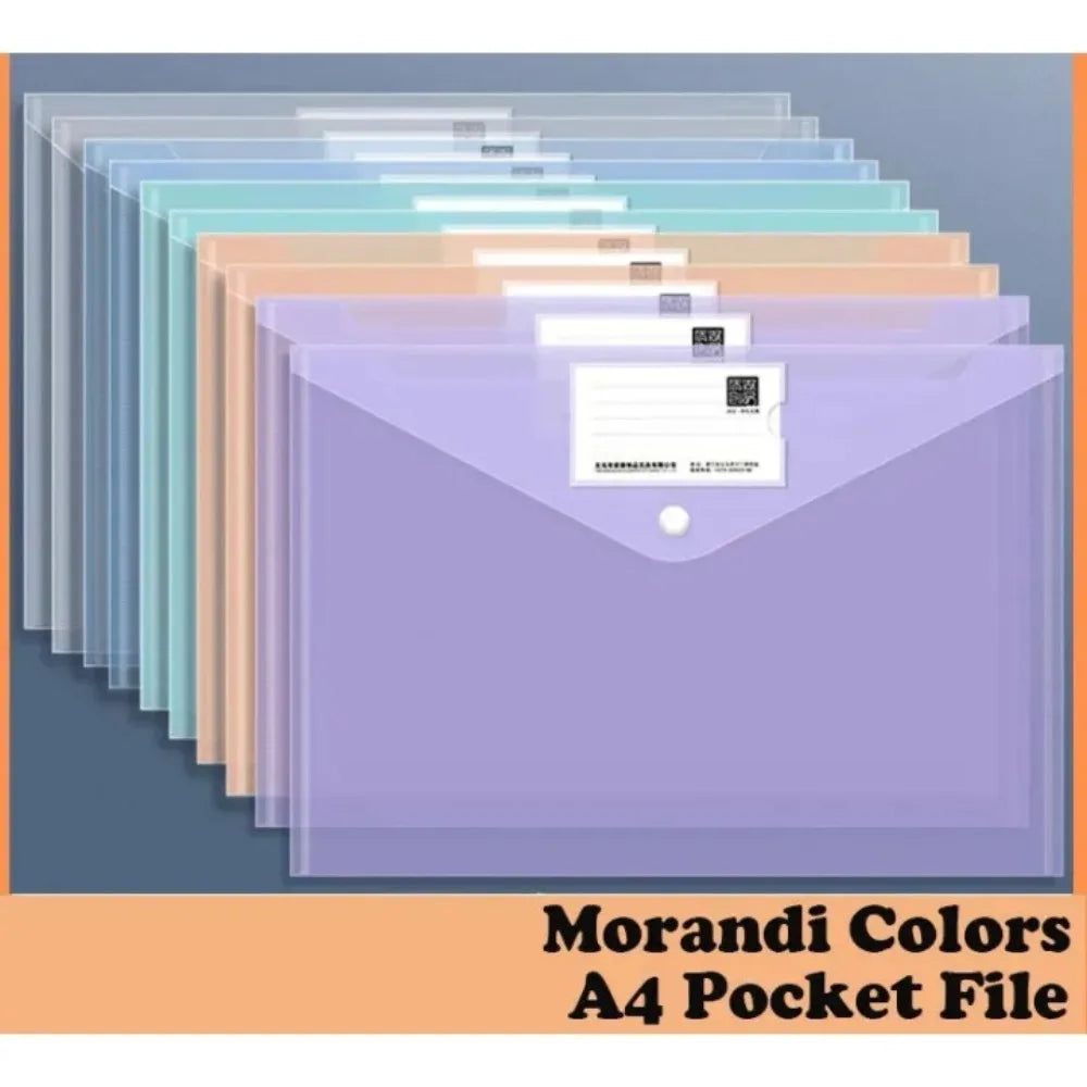10pcs A4 Size Plastic Large Capacity Envelopes Document Folder with Snap Closure Office Stationery Supplies Archive Storage Bag