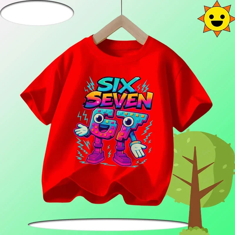 Summer Six Seven 67 Cartoon Cute Print Children‘s Short Sleeve Tops Cotton Casual Kids T-shirt Fashion Boys Girls Clothes Tees