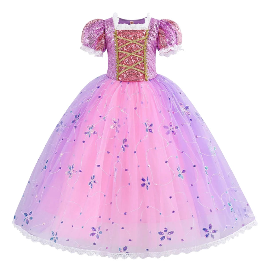 Girl Rapunzal Princess Dress Halloween Cosplay Ball Gown Party Costume Disguise Kids Outfit Children Clothes