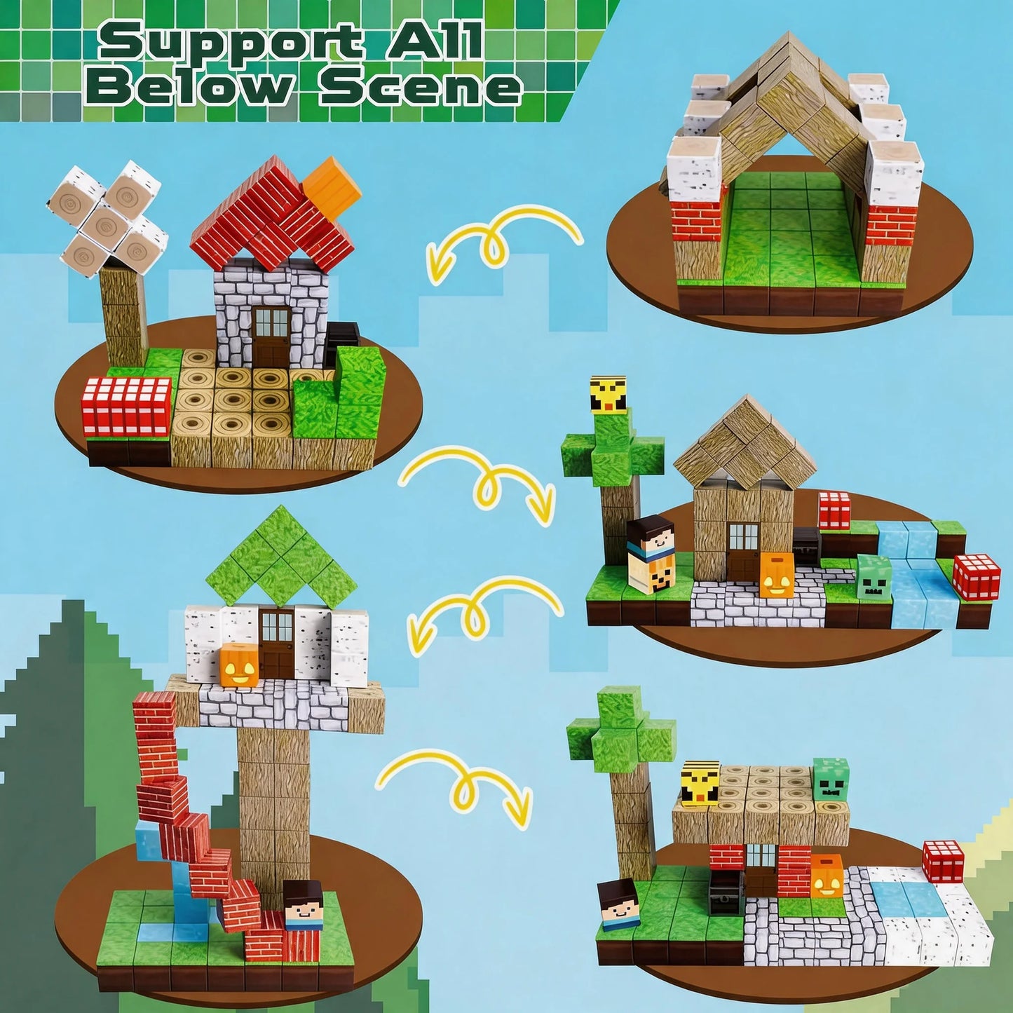Pixel Mining Magnetic Forest House Cube Building Blocks Set, STEM Educational Sensory Toy, Best Gift for Kids 3+,100PCS