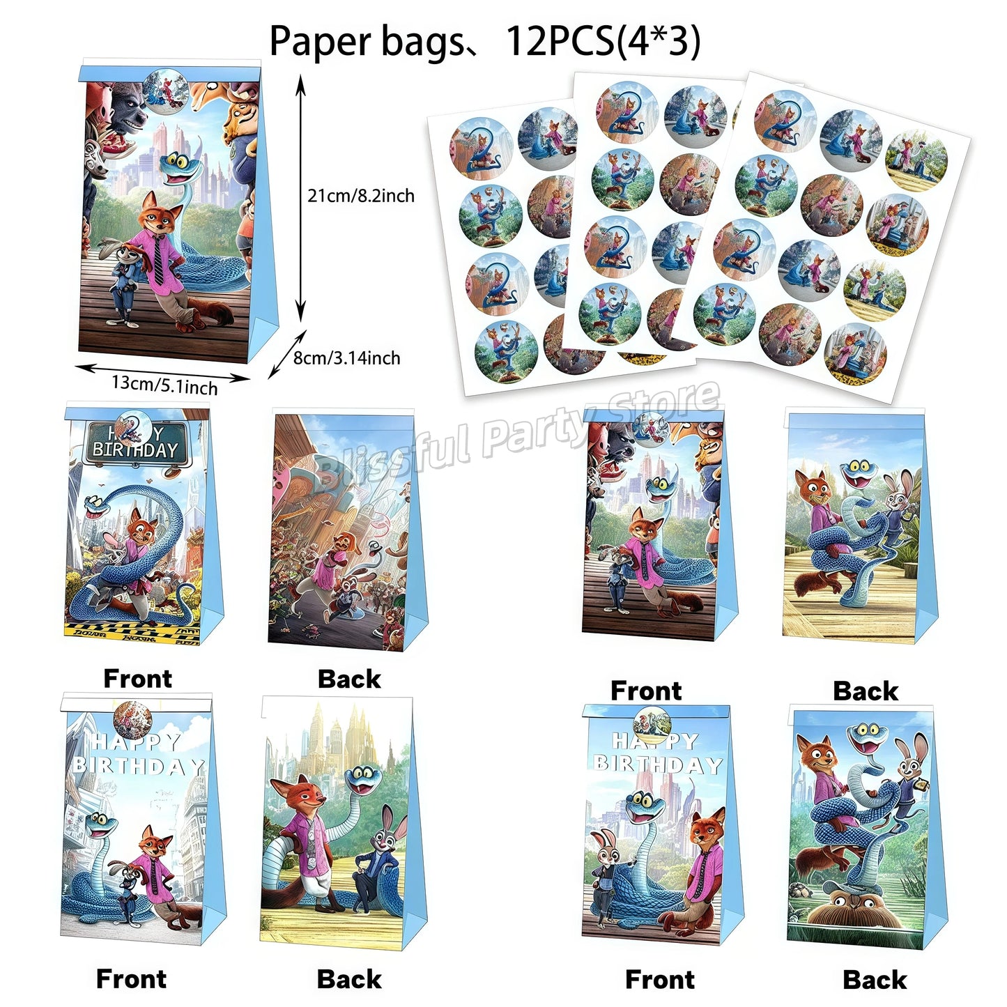 Zootopia Party Favors Slap Bracelets Keychain Stamp Popcorn Box Gift Bag Fillers Kids Birthday Decor Baby Shower Supplies Gifts
