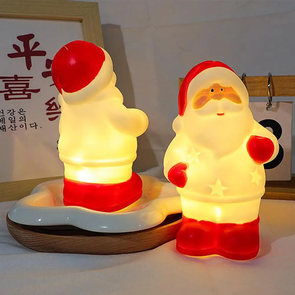 Light Up Santa Claus Night Light Christmas Ornament Shatterproof Vinyl Santa Figurine Lamp Battery Operated Warm Glowing