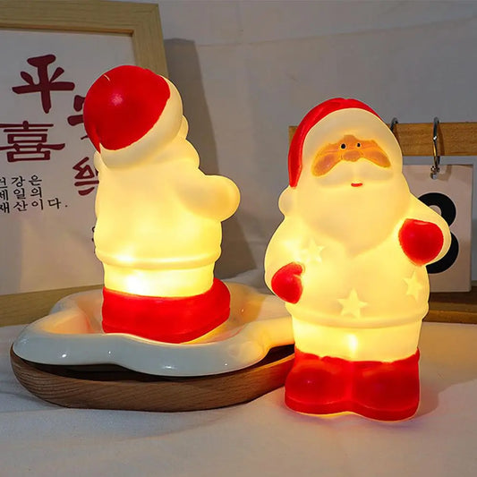 Light Up Santa Claus Night Light Christmas Ornament Shatterproof Vinyl Santa Figurine Lamp Battery Operated Warm Glowing