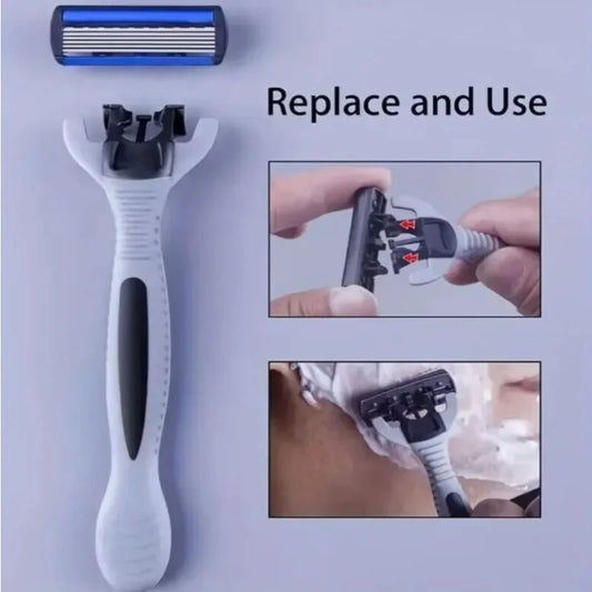 1 Handle + 3 Blades/ Men Women Manual Safety Razor 6-Layer Stainless Steel Hair Removal Shaving Replaceable Shaver Head
