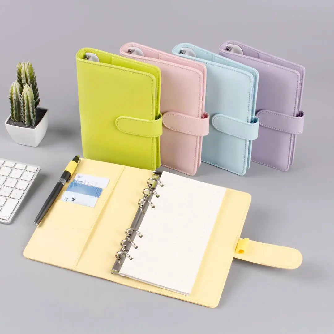 A6/A5 Macaroon Color PU Leather DIY Binder Notebook Cover Diary Agenda Planner Paper Cover School Stationery