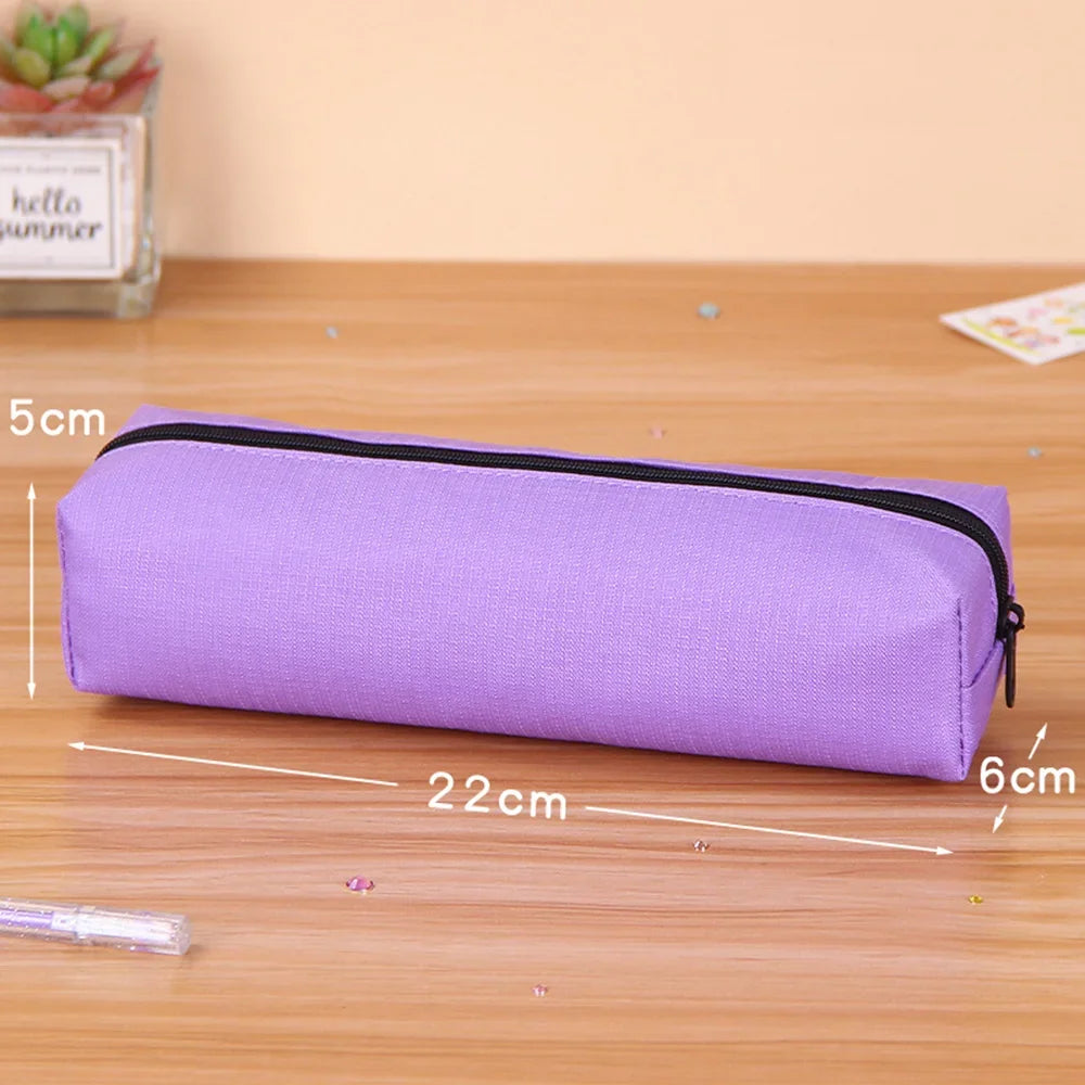 Solid Color Pencil Case Simple Pencil Bags For Student New Stationery School Supplies Kids Gift Zipper Big Cosmetic Bag