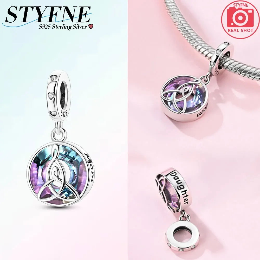 925 Sterling Silver Mother and Daughter Hug Comic Beaded Pendant Fit Original Women's Bracelet Jewelry Making Mother's Day Gift
