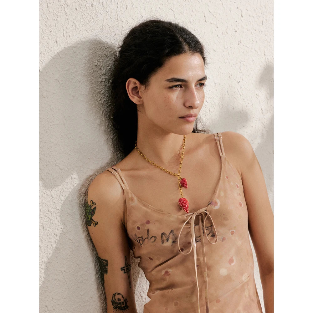 Yhpup Waterproof Sweet Red Lovey Strawberry Charms Pendant Necklace for Women Stainless Steel New Arrivals Trend Jewelry 2025