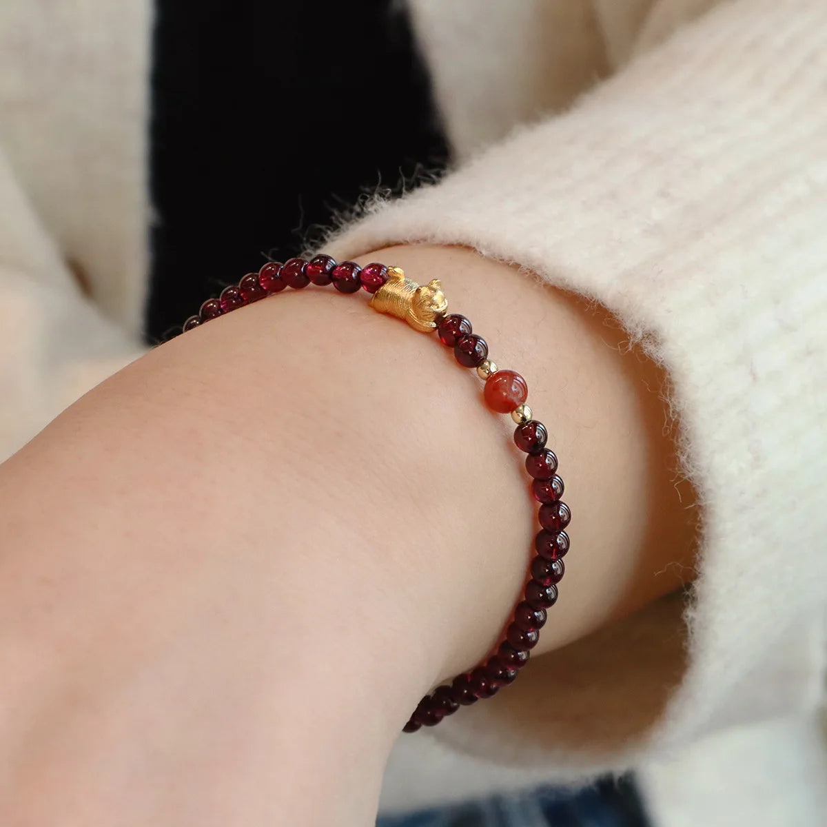2026 3MM Garnet Bracelet with Aqua Jade & Agate, Gold Plated Stackable Beaded Bracelets for Women, Healing Crystal Gift 1420