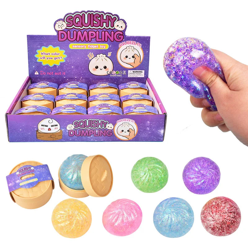 Mini Glitter Dumpling Squishy with Box Dumplings Sensory Squeeze Toy for Stress Relief Random Color