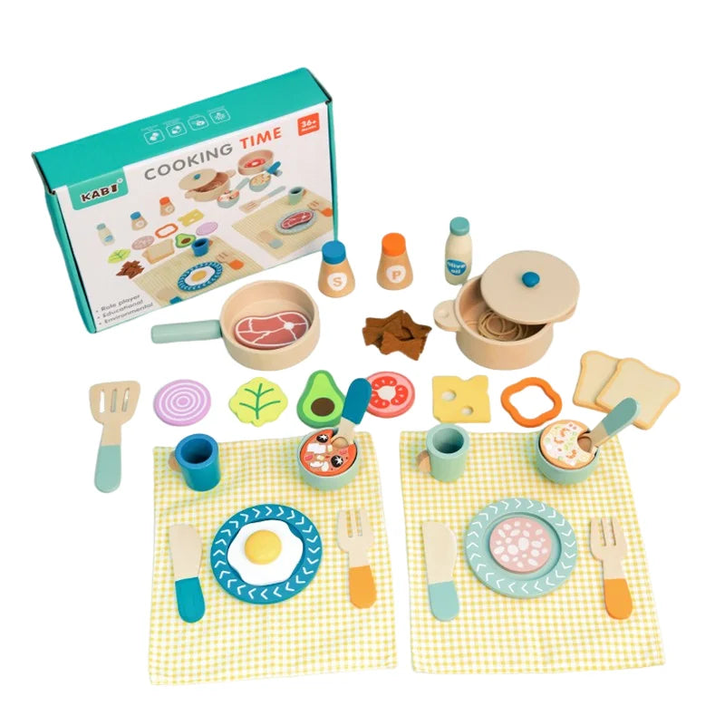 Wooden children's simulation kitchen toys, early education educational toys, Cookware Pot Pan Cook Pretend Play, food, role-play