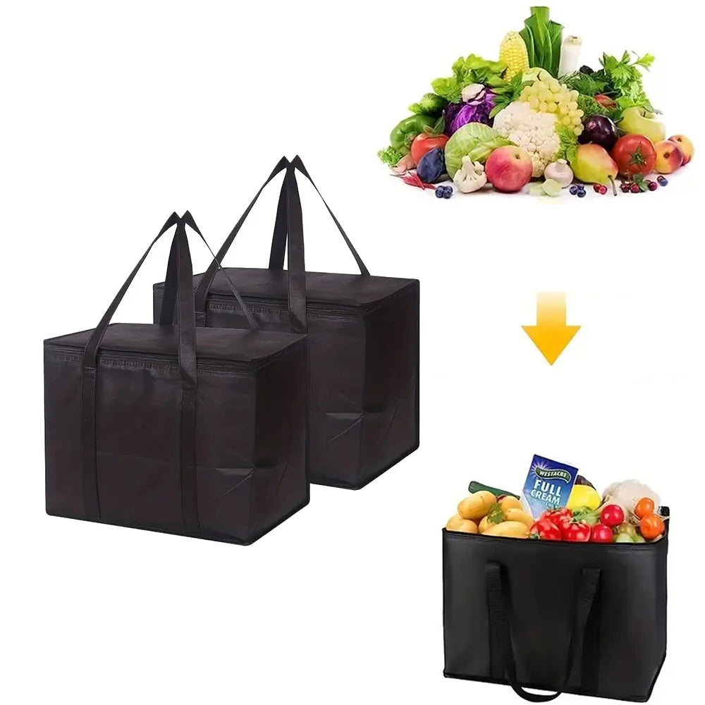1PC Large Insulated Food Bag Reusable Foldable Hot Cold Meals Grocery Bags Zipper Bag Lightweight for Picnic Camping Outdoor