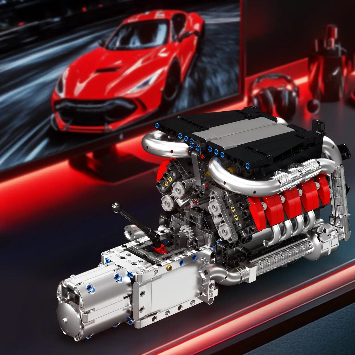 Mould King 10203 1169Pcs Supercar V8 Engine Building Kit Model MOC Engeering Engine Kids STEM Build Blocks Toys for Adults Gifts