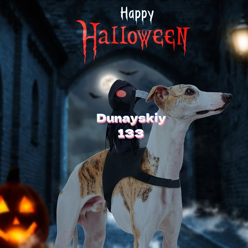 Dark Harvest Knight Dog Costume Anime Cosplay Pet Halloween Riding Outfit Clothes Skeletons Dog Costumes for Medium Large Dogs﻿