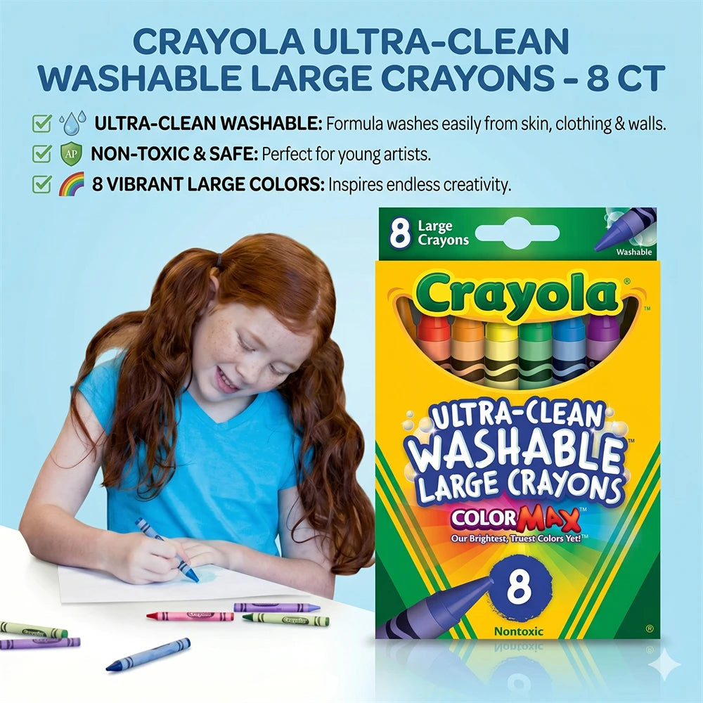 Crayola Ultra Clean Large Washable Crayons, School Supplies, 8 Count 52-3280