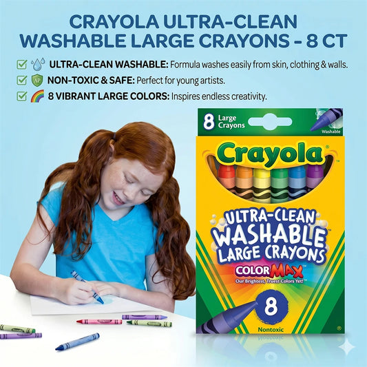 Crayola Ultra Clean Large Washable Crayons, School Supplies, 8 Count 52-3280