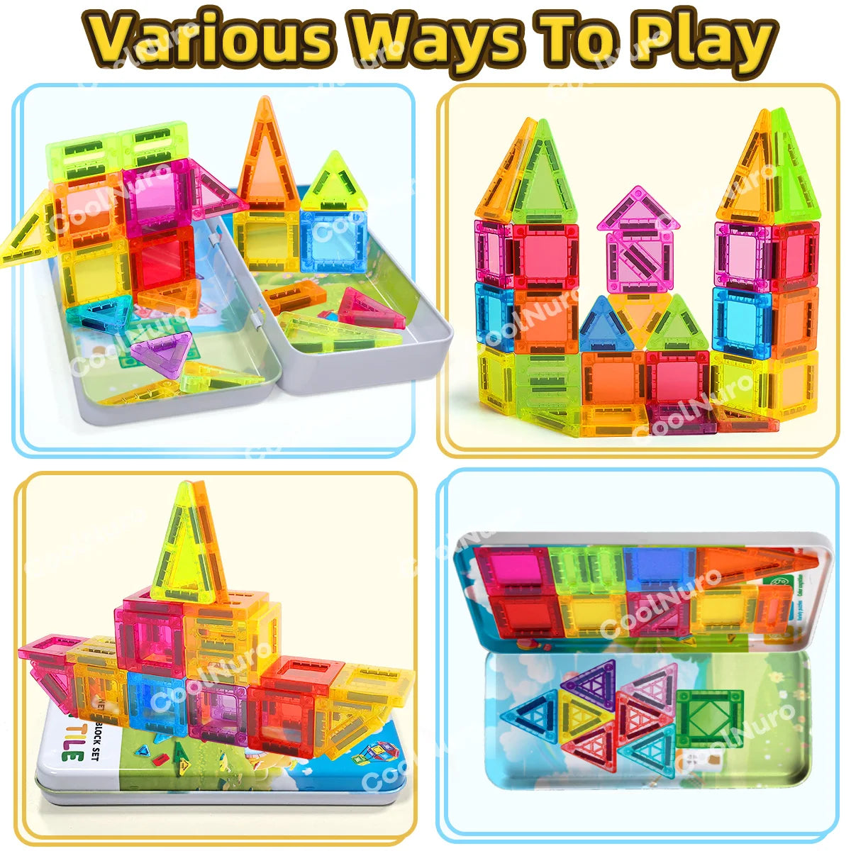 26/38pcs with iron box - Colorful Magnetic Building Blocks set, suitable for kid's learning and education magnetic toys,gifts