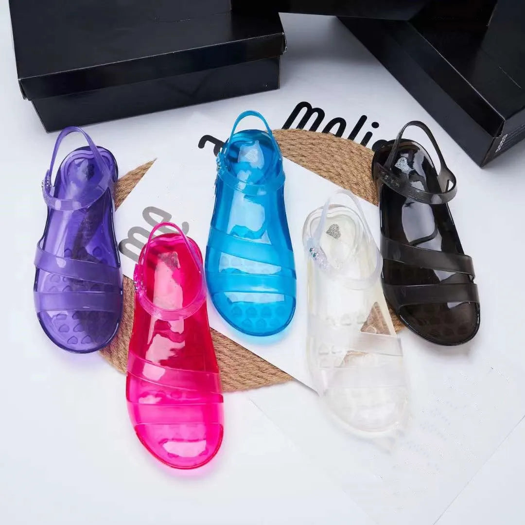 On sale Brand Retro Summer Sandals Nostalgic Jelly Mom Shoes Women Fashion PVC Transparent Ladies Flat Beach Shoes SM161