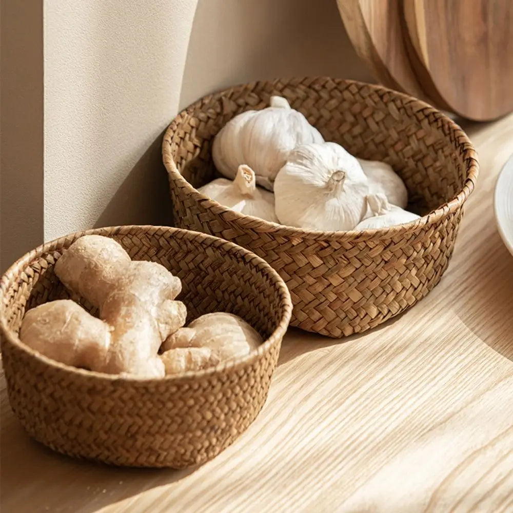 Imitation Rattan Rattan Storage Baskets Home Desktop Decoration Vegetable Fruit Kitchen Storage Basket Sundries Organizer