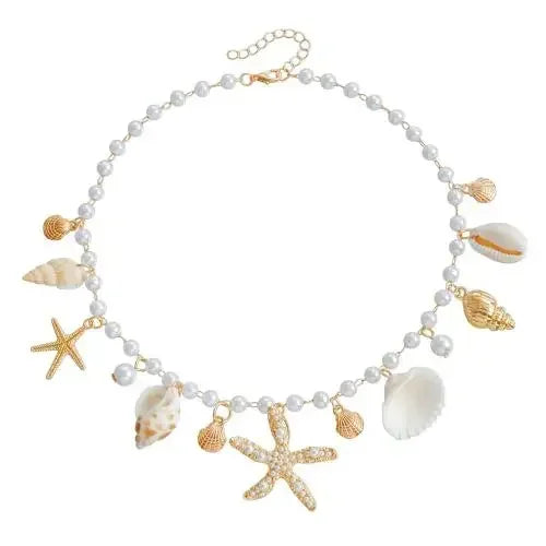 Fashion Natural Shell Conch Sea Star Imitation Pearl Tassel Pendant Waist Chain for Women Sexy Boho Summer Chain Belt Necklace