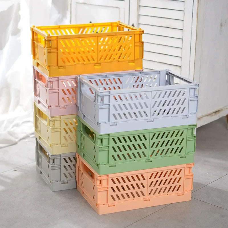Foldable Storage Box with Handles Collapsible Crate for Toys, Cosmetics & Desk Organization