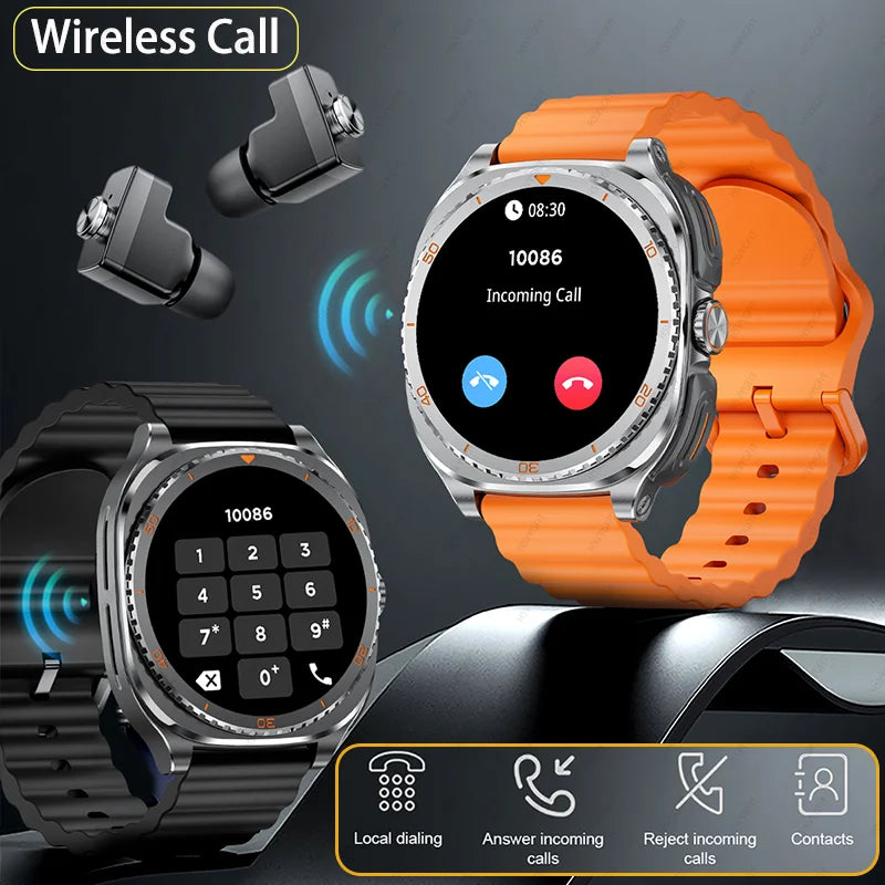 New watch earphones 2-in-1 smartwatch, Health monitoring device, wireless calling, 100+sports mode male and female smartwatches