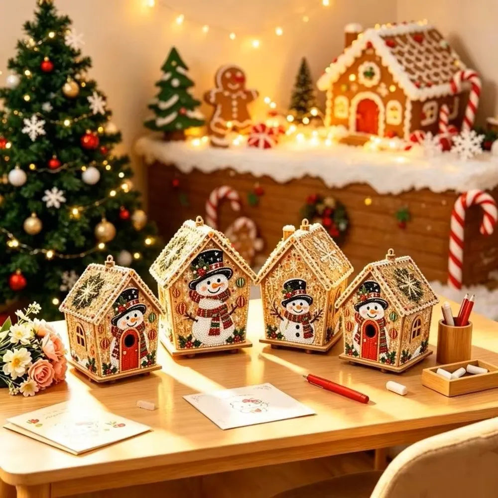 DIY Pearl Art Christmas House Diamond Painting Kit Christmas Atmosphere Gingerbread Xmas Hanging Ornament Set for Home Holiday