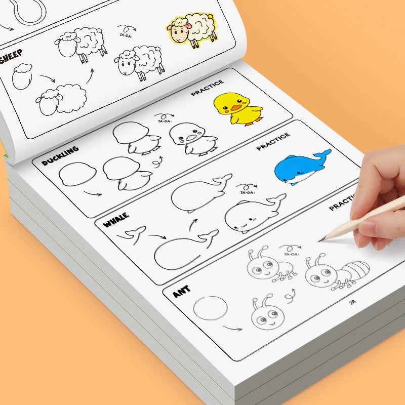 How To Draw Animals Book for Kids 32 Pages Drawing Coloring Book Complete Painting in 4 Simple Steps 96 Cute Animal Characters