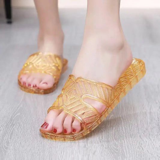 Classic Plastic Mom Slippers Women's Outdoor Fashionable Non-Smelly Old-Style Crystal Jelly Slippers Home Comfortable Sandals