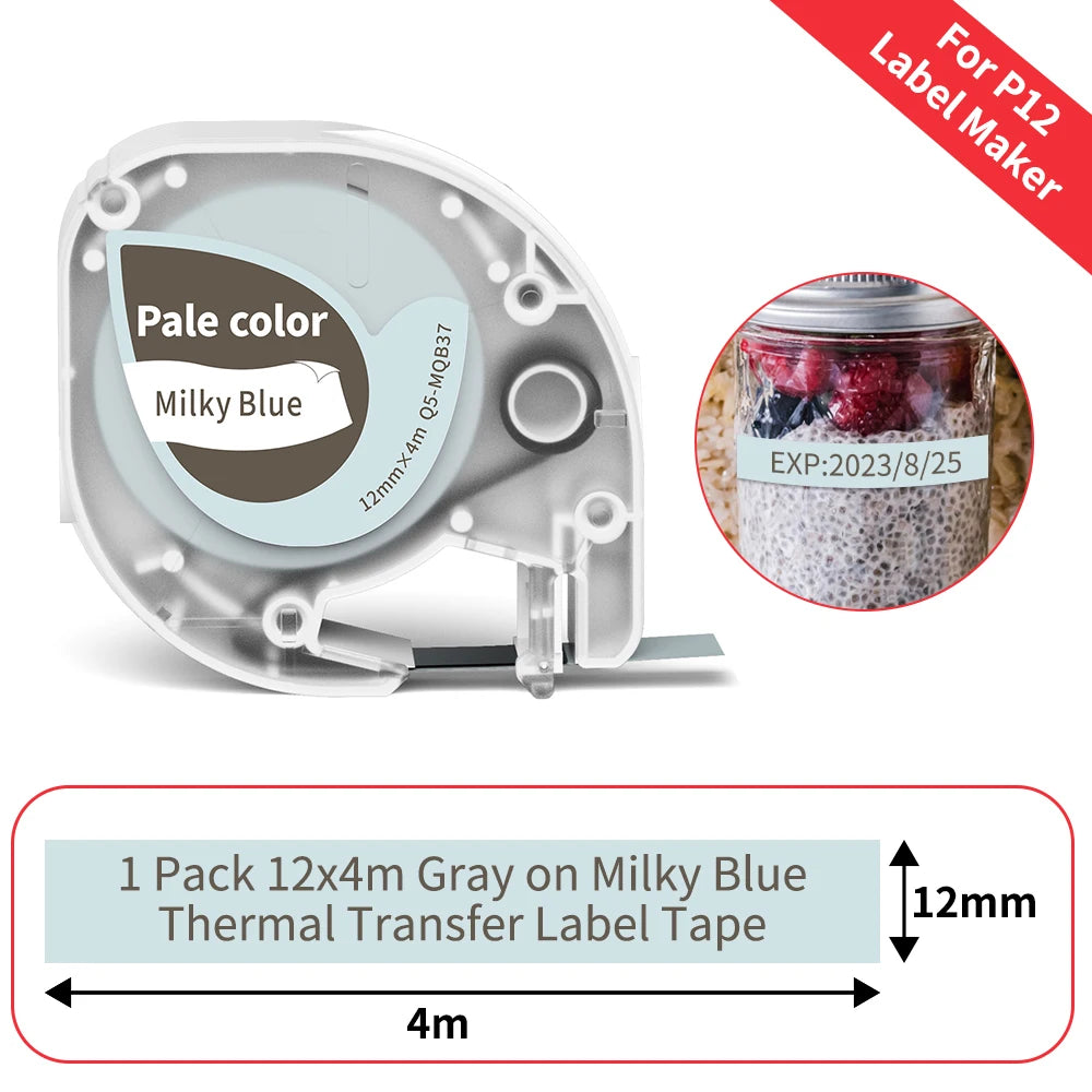 P12 Label Tape Compatible with Dymo LetraTag 200B Refills LT-100H Label Replacement for Phomemo P12 PRO Label Maker 12mm x 4m