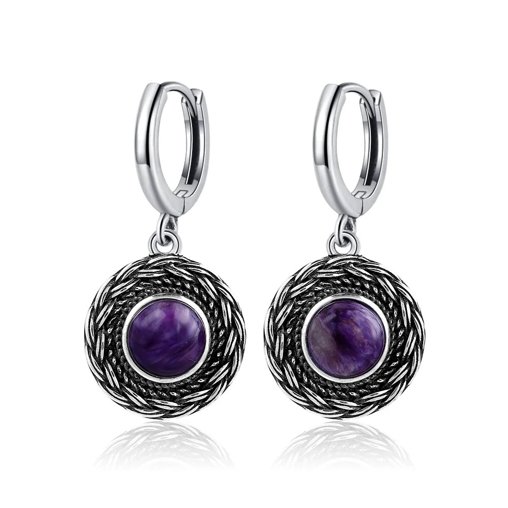 New Elegant Natural Kyanite S925 Silver Drop Earrings for Women Vintage Jewelry Wedding Engagement Hoop Earrings Gifts